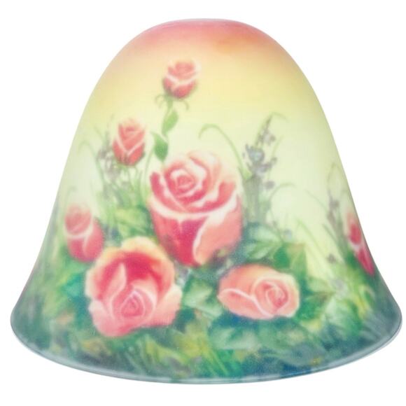 Vtg Reverse Painted Glass Lamp Shade ONLY Bell Shape 10 Inch Roses Floral - Picture 3 of 16